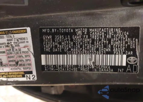 2005 Toyota Corolla Le из США, поврежденный, VIN 2T1BR30E55C329821